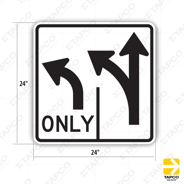 Double Lane Control Sign Left Turn ONLY with Left Turn & Straight ...